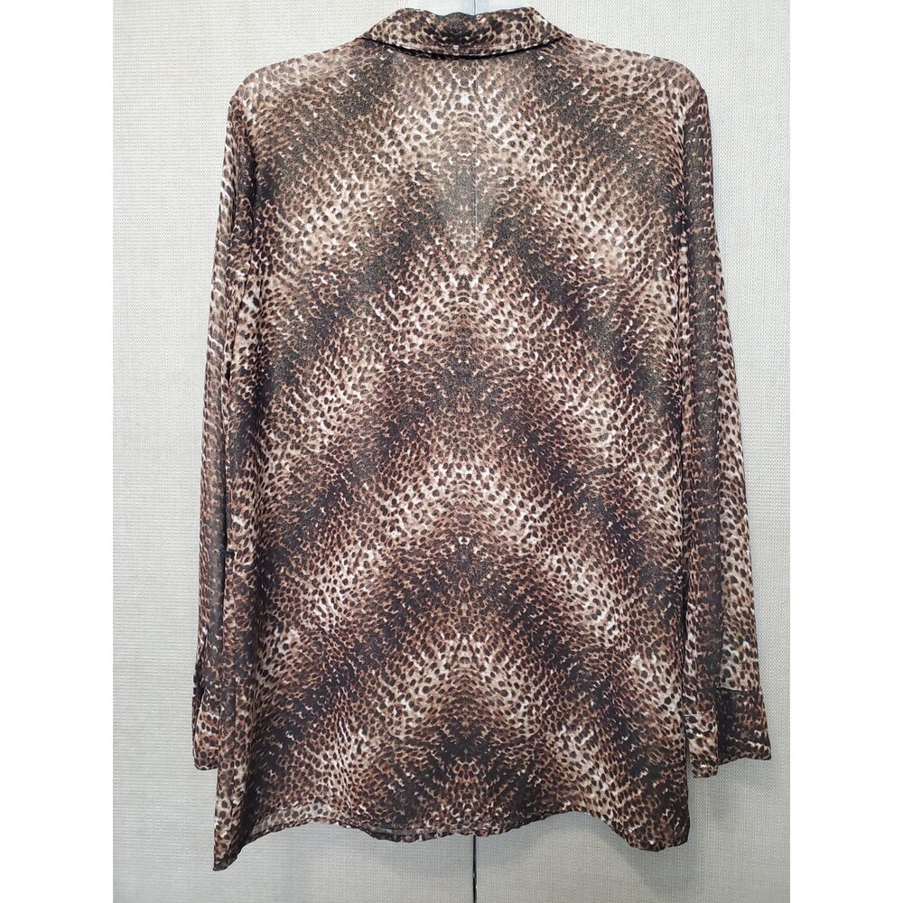 Cache Sheer Cheetah Print Long Sleeve Henley Neck… - image 6